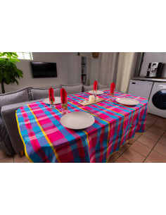 Nappe madras violette et ses 8 serviettes assorties, 300 cm x 160 cm