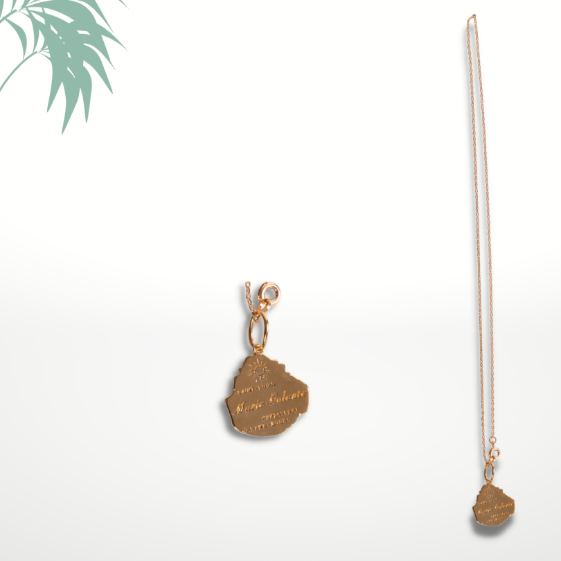 Pendentif  "Carte Marie-Galante" + chaine 45cm  - Plaqué Or