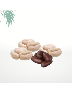 Assortiment de 4 boudins : noir, blanc, crabe,morue - environ 4kg poids variable (4x20 boudins)