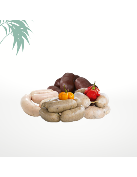 Assortiment de 4 boudins surgelés : noir, blanc, crabe, morue - 40 boudins (4x10 boudins)